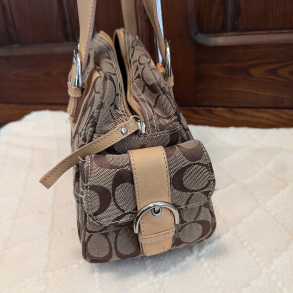 Coach Vintage Y2K Classic C Logo Soho Mini Boston Tan Canvas Leather Handbag - Picture 4 of 12